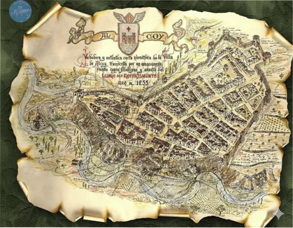 Representación de la ciudad medieval de Alcoy, copia de pergamino