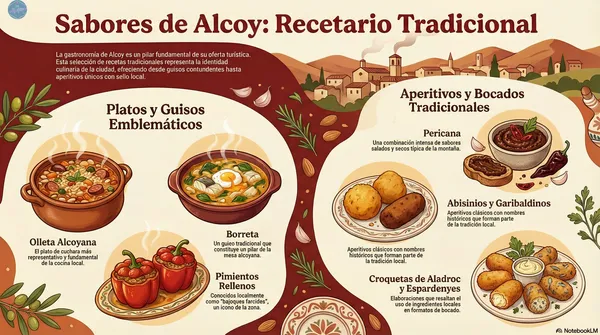 infografía donde se ven varios platos tipicos d e Alcoy